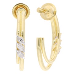 0.55 Ct. SI Clarity HI Color Marquise Diamond Hoop Earrings 18 Karat Yellow Gold
