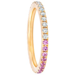 Ombre Pink Lab Sapphire And Moissanite 14k Gold Eternity Band