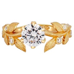 Flora Engagement Ring With with Round Moissanite in 14k Gold