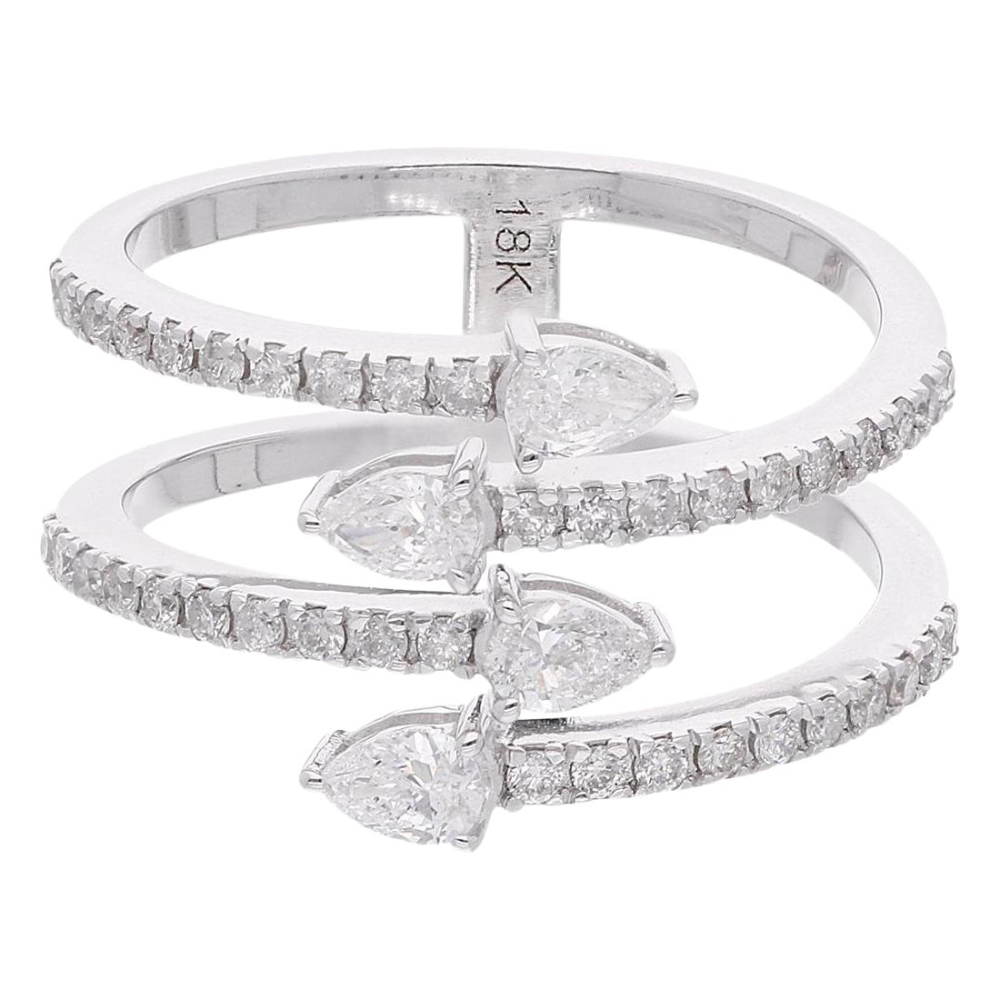 Real 0.77 Carat SI Clarity HI Color Diamond Cuff Band Ring 18 Karat White Gold