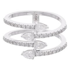 Real 0.77 Carat SI Clarity HI Color Diamond Cuff Band Ring 18 Karat White Gold