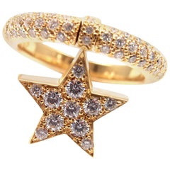 Vintage CHANEL Comete Diamond Star Yellow Gold Band Ring