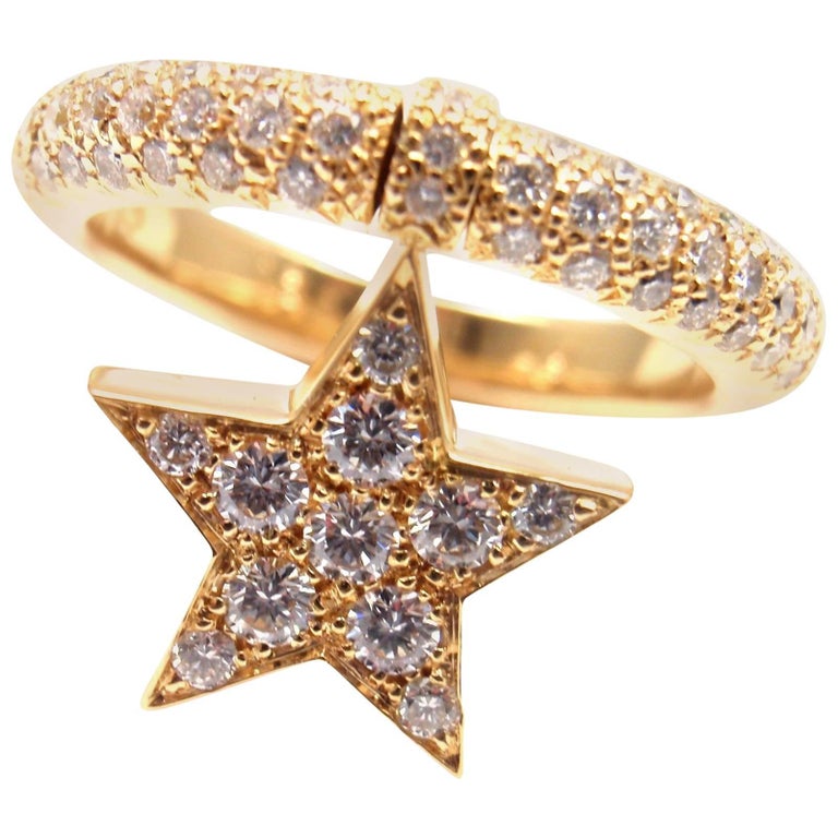 Authentic! Chanel Comete 18k Yellow Gold Star Diamond Cocktail Ring