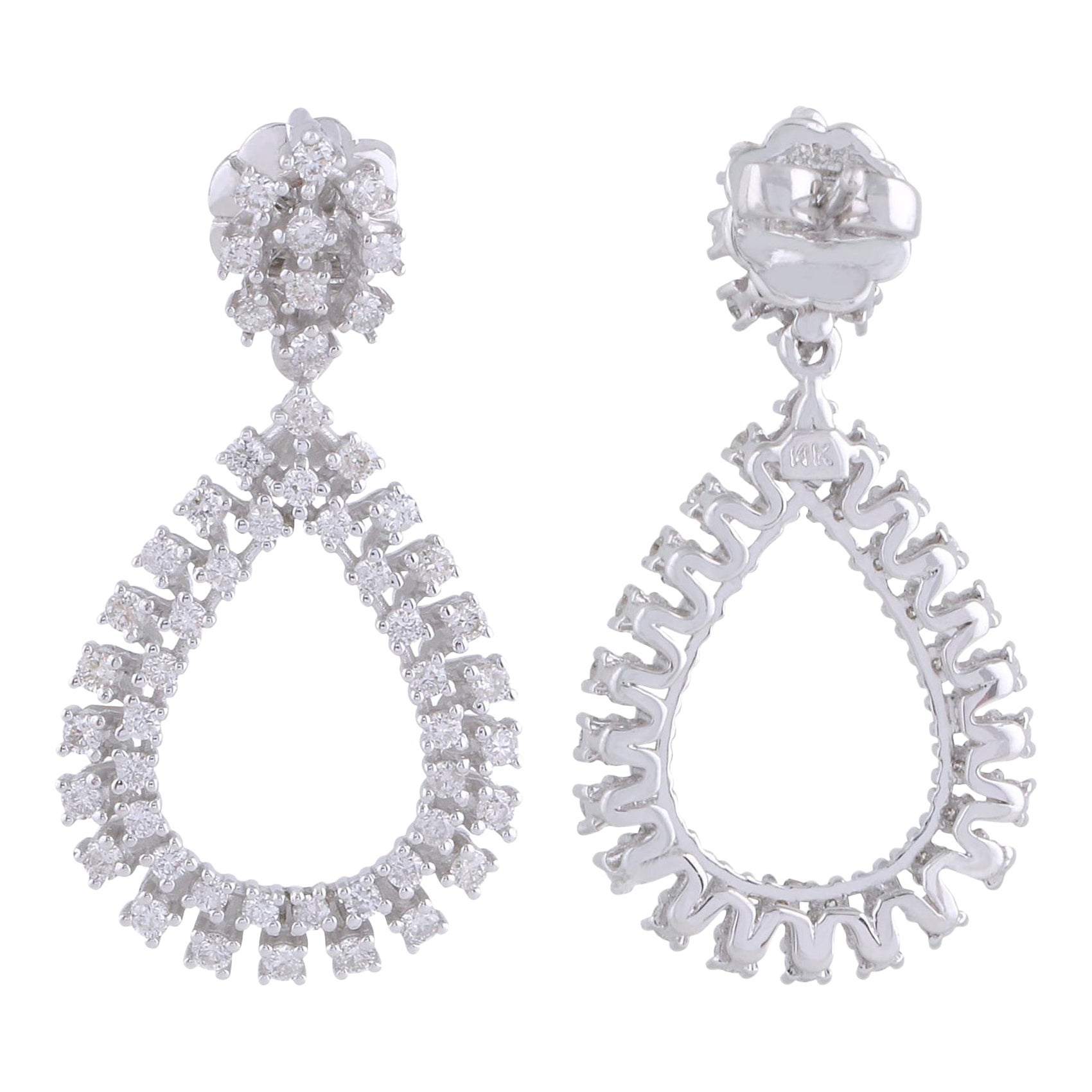 Real 1.10 Carat SI Clarity HI Color Diamond Dangle Earrings 14 Karat White Gold