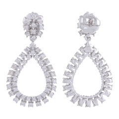 Real 1.10 Carat SI Clarity HI Color Diamond Dangle Earrings 14 Karat White Gold