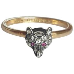 Victorian Silver Gold Diamond Fox ring 