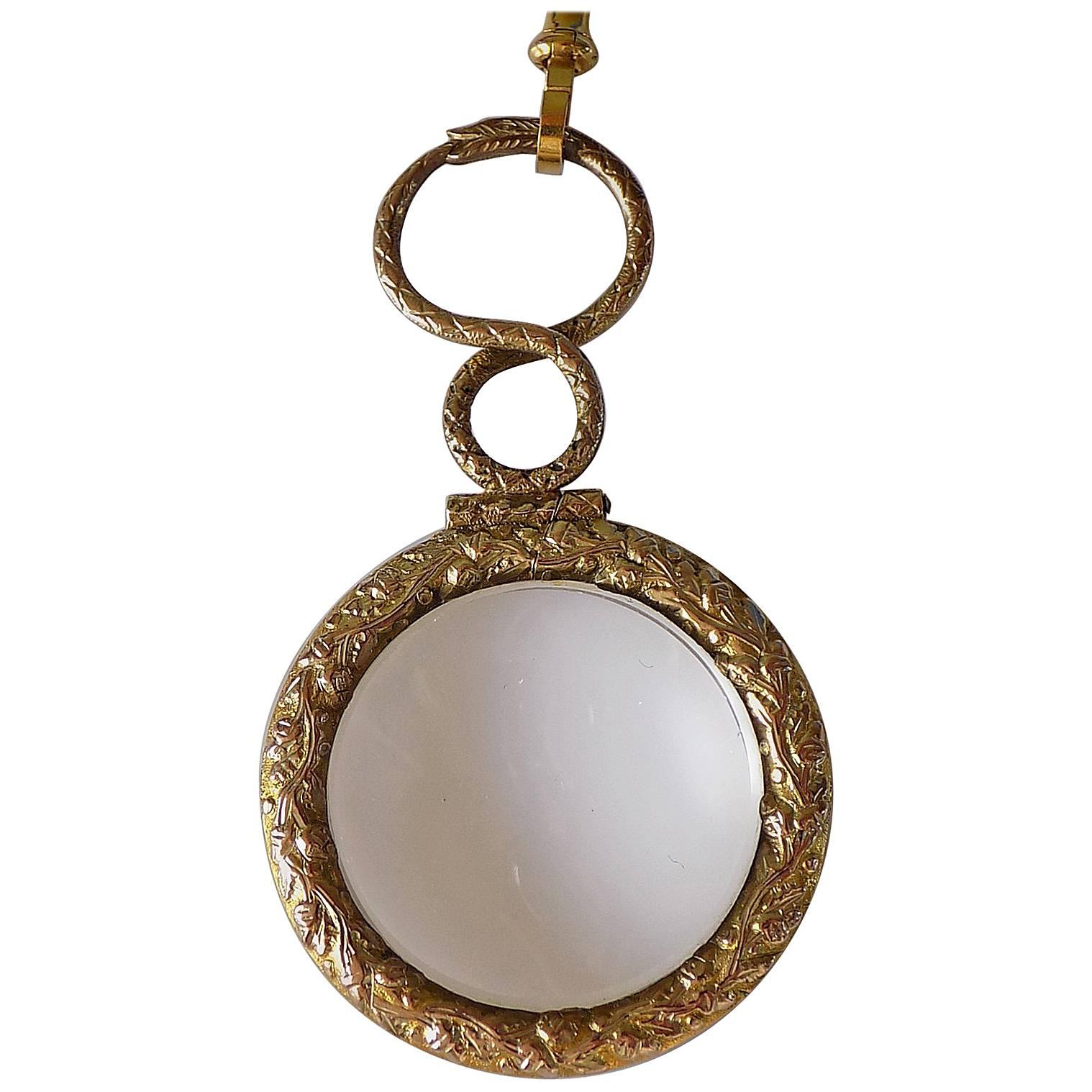 Georgian Ouroboros Snake Quizzing Glass on Gold Muff Chain