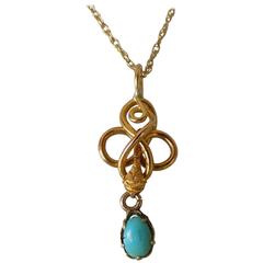 Antique Victorian Gold Turquoise Snake Pendant Necklace