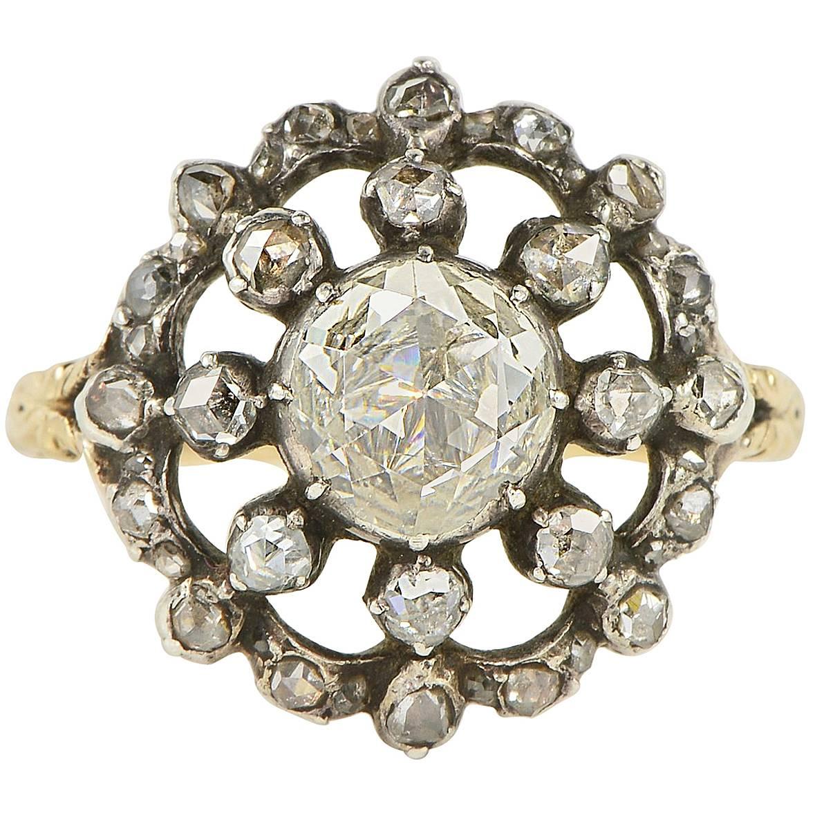 Antique Georgian 2.0 Carat Rose Cut Diamond Gold Ring For Sale