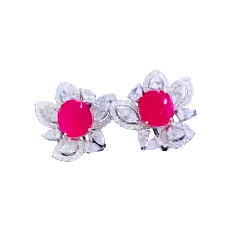 AIG Certified 6.90 Ct Burma Rubies  3.60 Ct Diamonds 18K Gold Earrings
