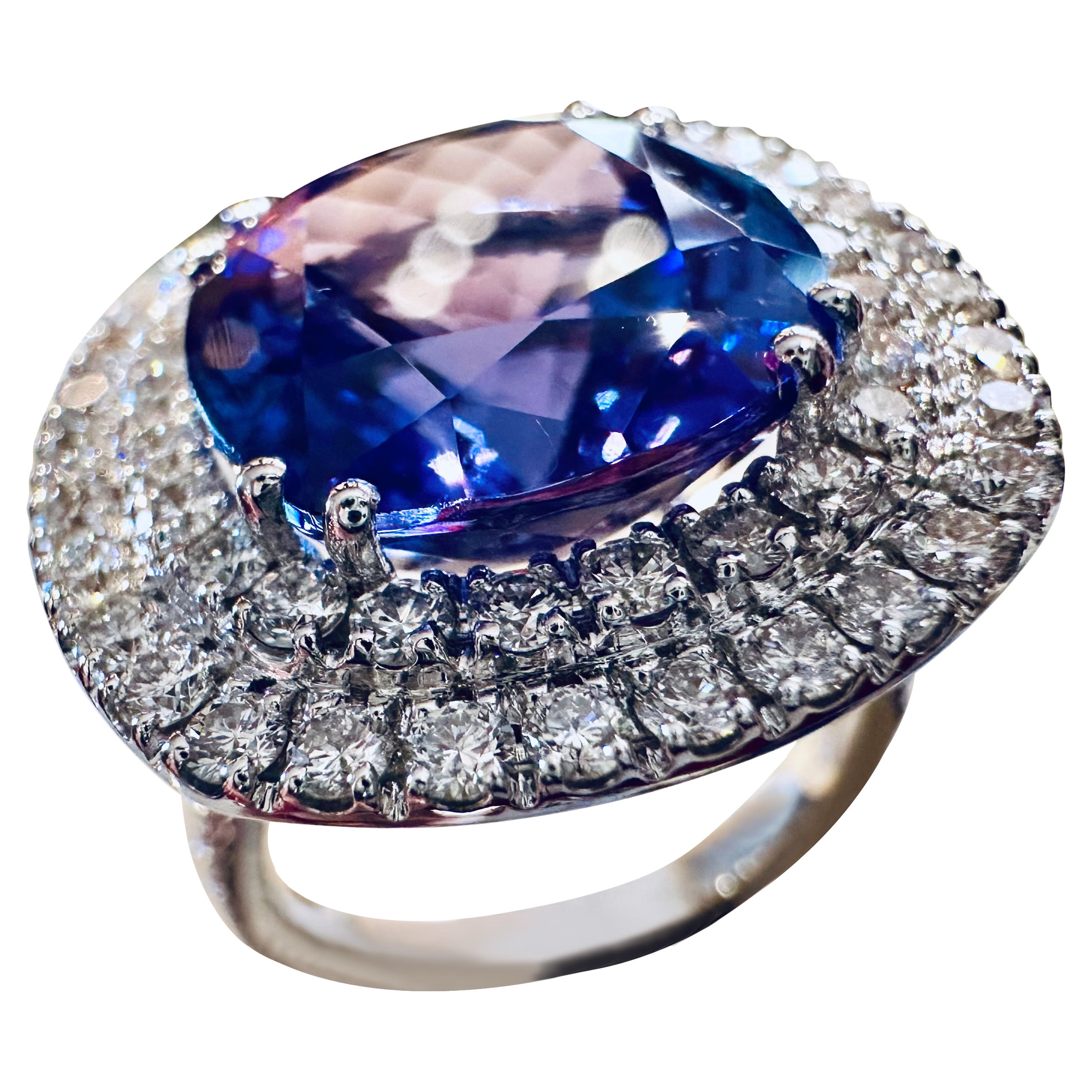 18kt white gold ring diamonds 1.45 ct and tanzanite 9.50 ct