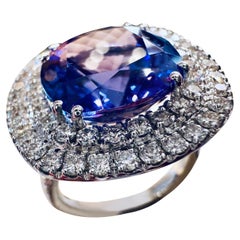18kt white gold ring diamonds 1.45 ct and tanzanite 9.50 ct