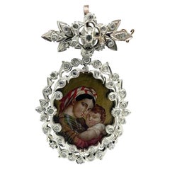 Antique Georgian 1.5 Carat Diamond Virgin Mary and Jesus Portrait Brooch
