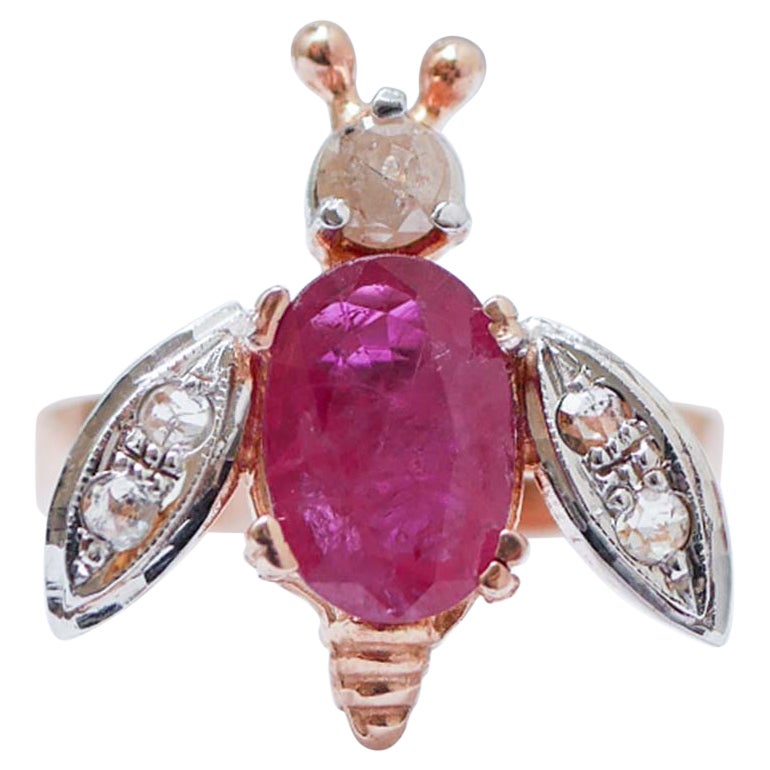 Ruby, Diamonds, Rose Gold and Silver Fly Ring.
