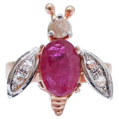 Ruby, Diamonds, Rose Gold and Silver Fly Ring.