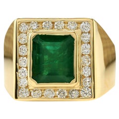 Men's Emerald Diamond Ring In 14 Karat Yellow Gold