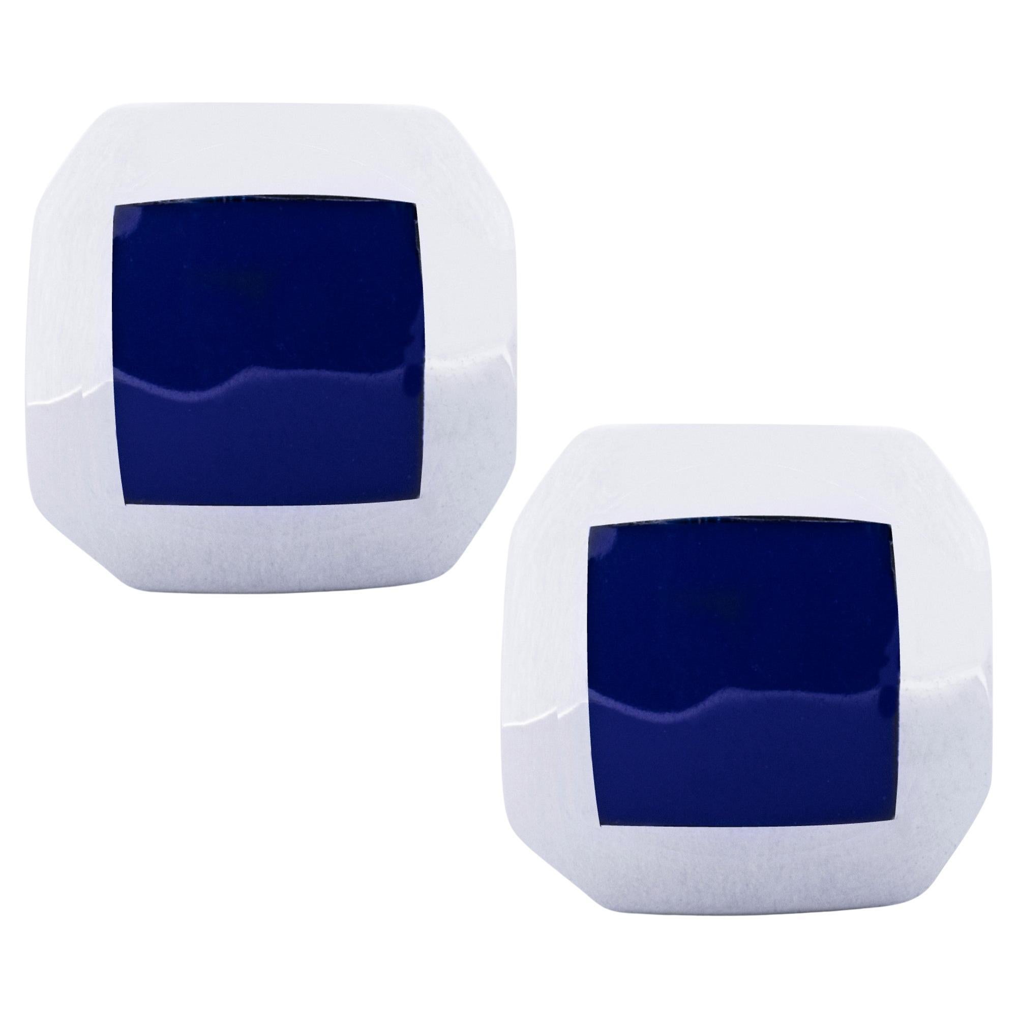 Alex Jona Sterling Silver Cufflinks Blue Enamel
