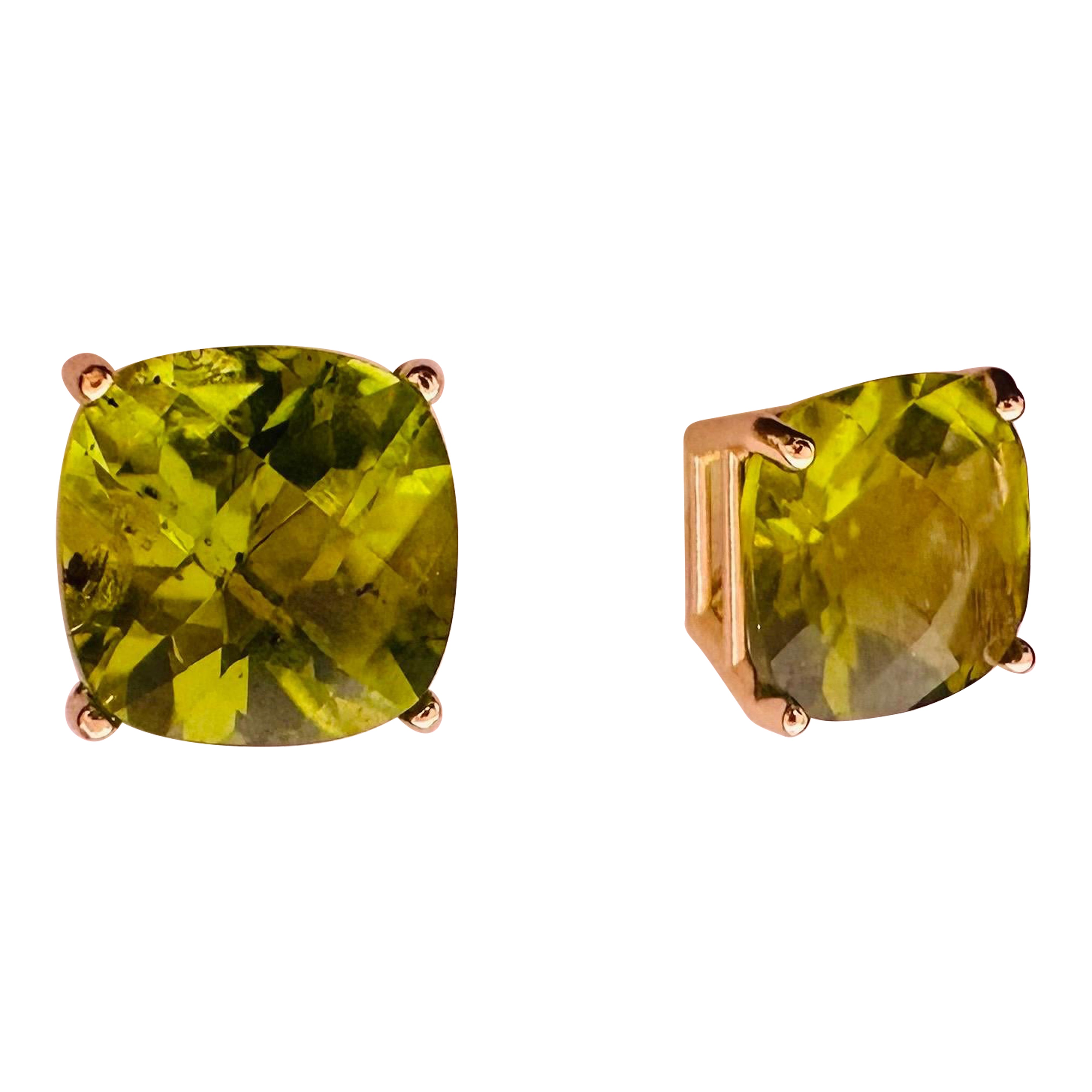 Peridot cushion gemstone earrings studs 18KT gold
