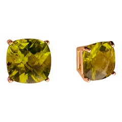 Peridot cushion gemstone earrings studs 18KT gold