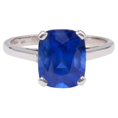 Vintage French GIA 4.24 Carat Ceylon Sapphire 18k White Gold Solitaire Ring