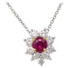 Tiffany & Co. Ruby Diamond 18K Yellow Gold Necklace