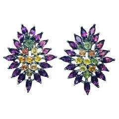 Boucles d'oreilles neuves en argent sterling avec saphirs marquises et grenats de 7,62 carats