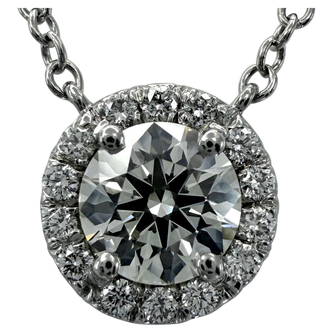 Tiffany & Co. Soleste Natural Round Diamond Halo VVS Platinum Pendant Necklace