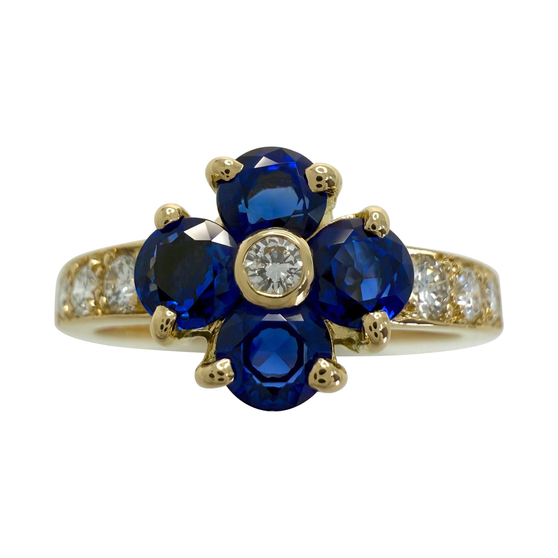 Rare Vintage Van Cleef & Arpels Blue Sapphire & Diamond Fleurette Flower Ring