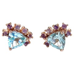 Bochic - Boucles d'oreilles "Orient" Trillions de Topaze Bleue et Améthyste Or et Argent 18K