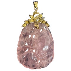 Senator Dianne Feinstein's Rose Quarz-Anhänger Halskette 14 Karat Gold Blume