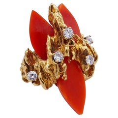 Chaumet Vintage Ring Koralle Diamant 18k Gold Estate Jewelry Französisch
