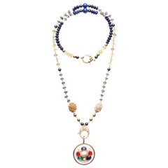 CLARISSA BRONFMAN Lapis Sapphire Diamond "Carmen" Rosary & Motherofpearl Pendant