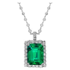 GIA Certified Huge 38.30Ct Colombian Emerald & Diamond Pendent/Necklace Estate