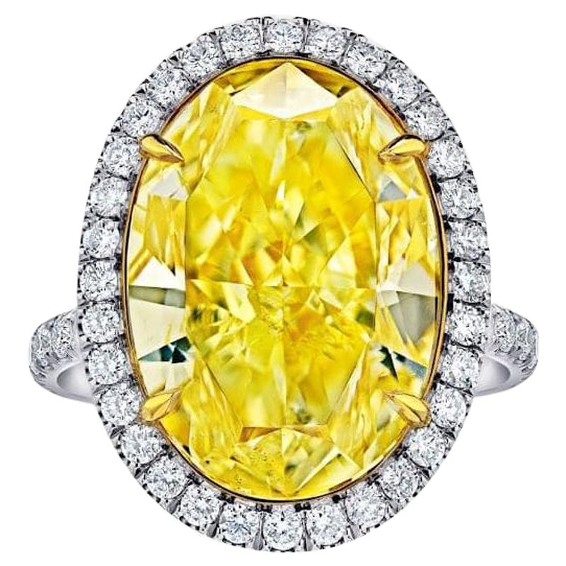 GIA Certified 8 Carat Fancy Yellow Oval Cut Diamond Halo Ring
