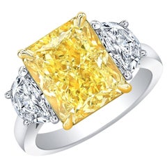 Anillo de diamantes de talla cojín amarillo fantasía con medias lunas, certificado por GIA, de 6 quilates
