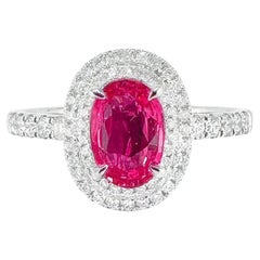 Anello con diamanti in oro bianco 18 carati con certificato AIGS 1,05 CT di rubino non riscaldato