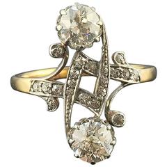 "You and Me" Art Nouveau Ring in 18 kt Gold with 2 Diamonds of 0.6 ct I/VS