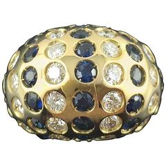 Diamond Sapphire Dome Gold Ring 9