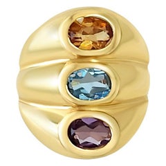 Triple Piedra - Anillo Amatista, Citrino y Topacio Azul  14k Oro Amarillo