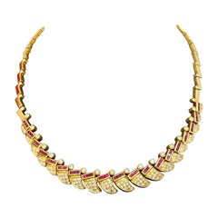 Natürliche 3 Karat Rubin & 4 Karat Diamant Halskette 18 Karat Gelbgold  75 Gramm, 18 Inc