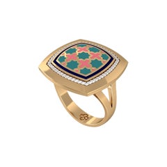 SOHNAA Anillo de oro de 18 quilates con esmalte de diamantes Miraas Aynur en forma de cojín