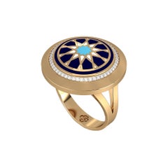 SOHNAA Anillo de sello redondo Miraas Aynur de oro de 18 quilates con esmalte de diamantes