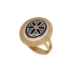 SOHNAA Anillo ovalado vertical de oro de 18 quilates con esmalte de diamantes Miraas Aynur