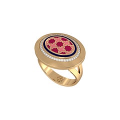 SOHNAA Anillo de sello ovalado horizontal Miraas Aynur de oro de 18 quilates con esmalte de diamantes