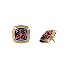 SOHNAA 18 Karat Gold Diamant-Emaille-Ohrstecker Miraas Aynur-Kissen mit Kissenschliff