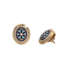 SOHNAA 18Kt Gold Diamond Enamel Miraas Aynur Oval Studs Earrings