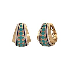 SOHNAA 18Kt Gold Diamond Enamel Miraas Selina Tapered Hoops Earrings