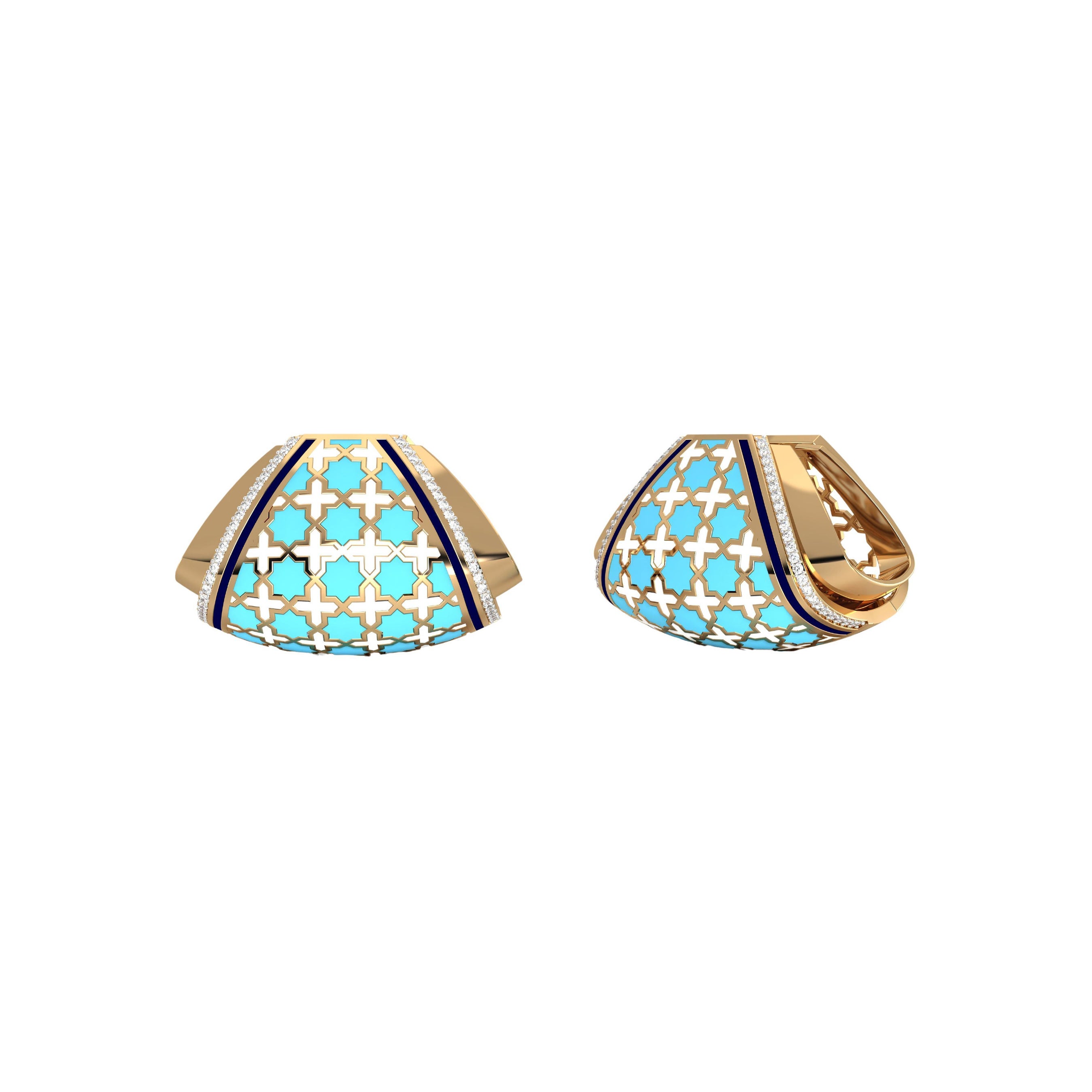 SOHNAA 18Kt Gold Diamond Enamel Miraas Aayshah Clutchbag Hoops Earrings