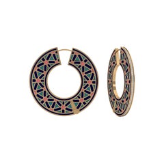 SOHNAA 18Kt Gold Diamond Enamel Miraas Naaz Circular Hoops Earrings