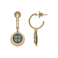 SOHNAA 18Kt Gold Diamond Enamel Miraas Gulsen Small Hoop Danglers Earrings
